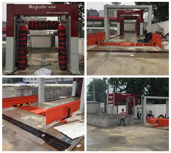 湖北省武漢市江漢區(qū)南火車站 安裝臺灣美嘉德清洗垃圾車輛大巴洗車機設(shè)備現(xiàn)場安裝中
